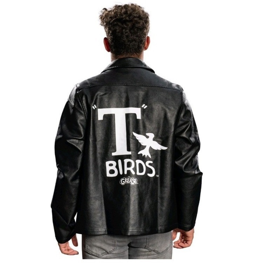 Grease T-Birds Jacket Mens One Size Black Faux Leather Costume